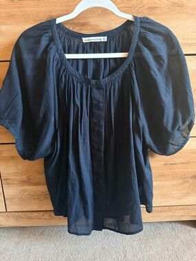 Abercrombie & Fitch Black Button-Front Puff Sleeve Top